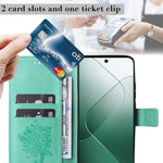 For Xiaomi 14 Phone Case with Stand Cat Tree Pattern Leather Wallet Mobile Cover