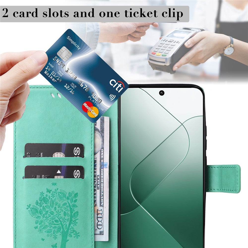 For Xiaomi 14 Phone Case with Stand Cat Tree Pattern Leather Wallet Mobile Cover