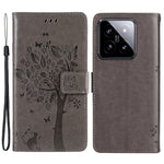 For Xiaomi 14 Phone Case with Stand Cat Tree Pattern Leather Wallet Mobile Cover