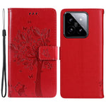 For Xiaomi 14 Phone Case with Stand Cat Tree Pattern Leather Wallet Mobile Cover