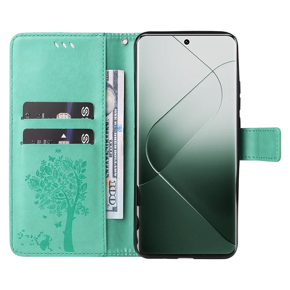 For Xiaomi 14 Pro Phone Case with Stand Cat Tree Pattern Leather Wallet Mobile Cover
