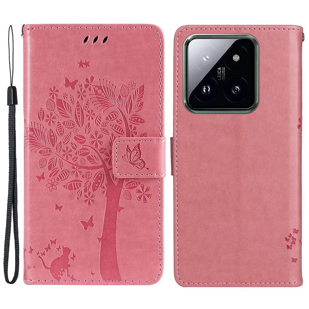 For Xiaomi 14 Pro Phone Case with Stand Cat Tree Pattern Leather Wallet Mobile Cover