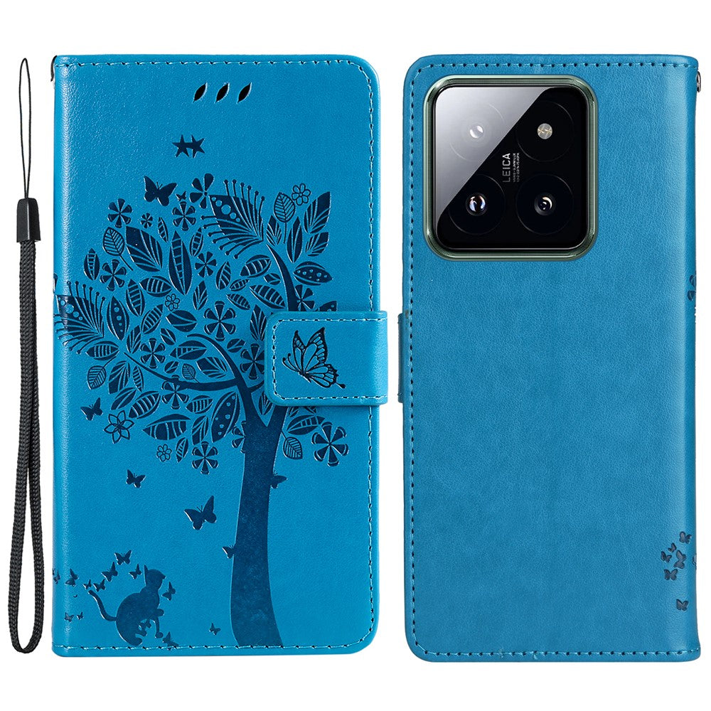 For Xiaomi 14 Pro Phone Case with Stand Cat Tree Pattern Leather Wallet Mobile Cover
