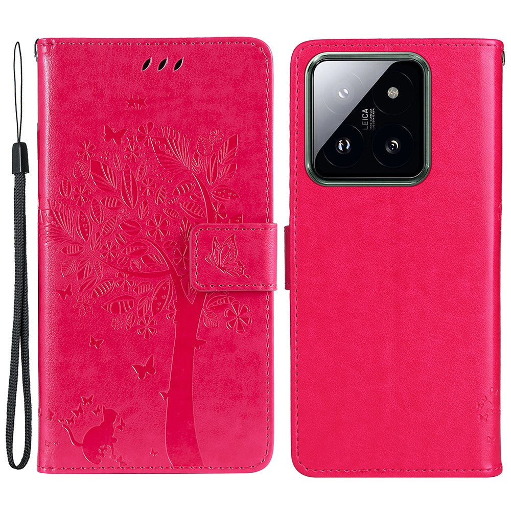 For Xiaomi 14 Pro Phone Case with Stand Cat Tree Pattern Leather Wallet Mobile Cover