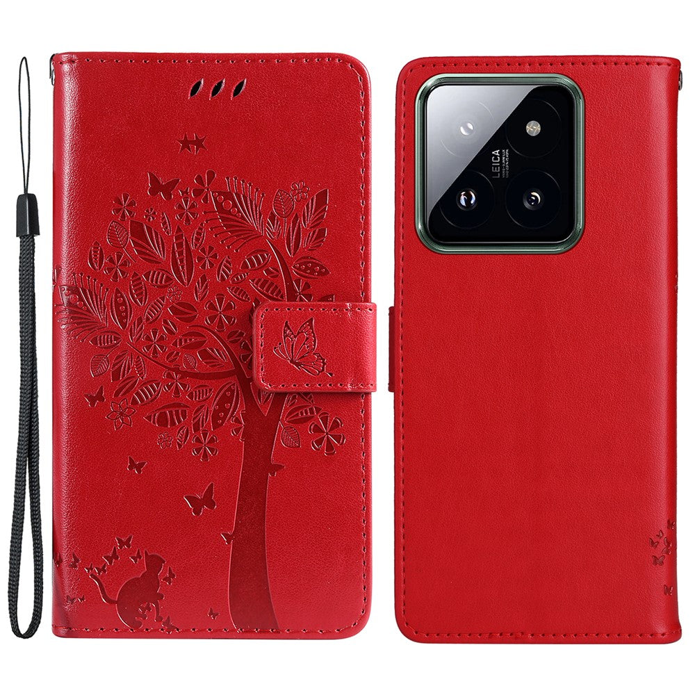 For Xiaomi 14 Pro Phone Case with Stand Cat Tree Pattern Leather Wallet Mobile Cover