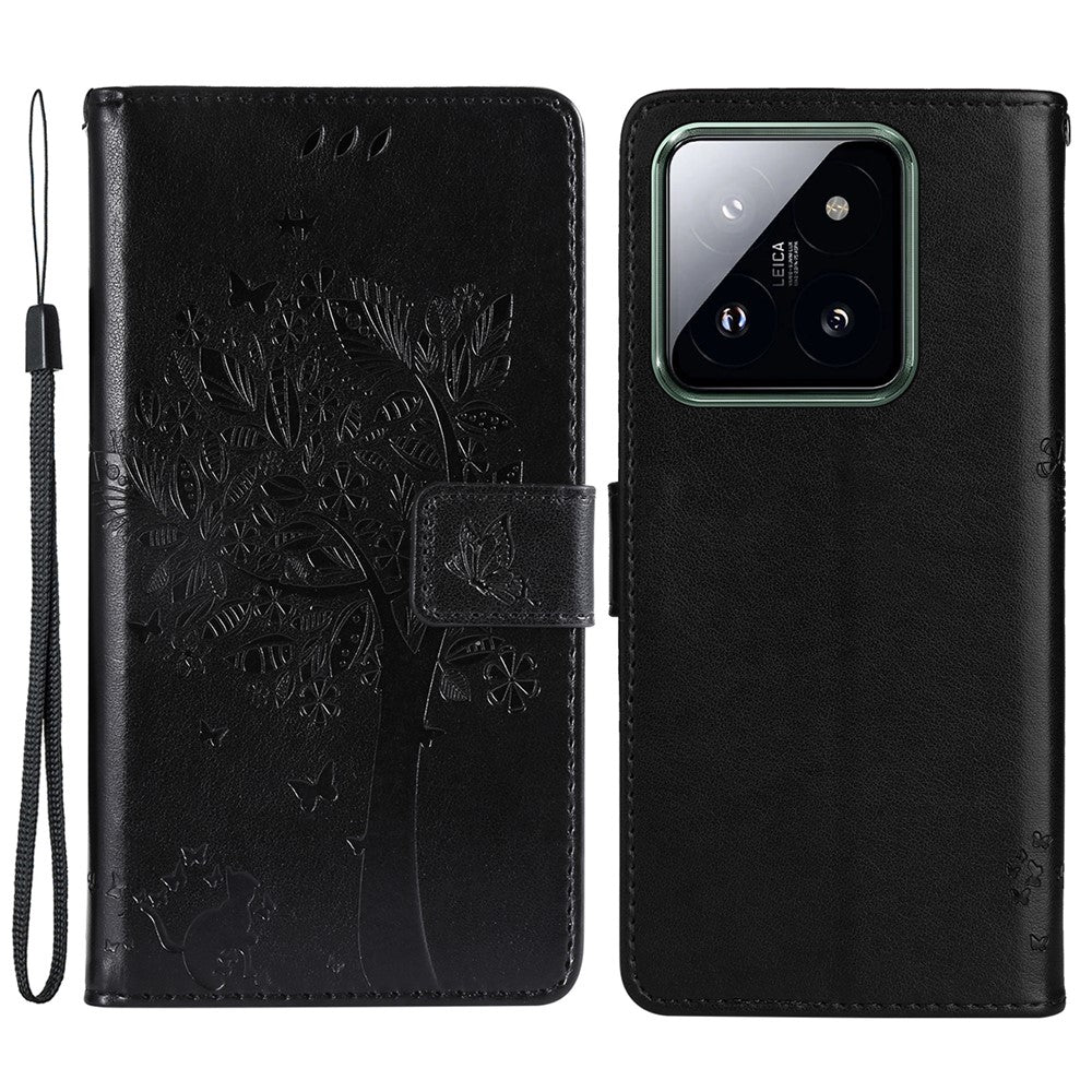 For Xiaomi 14 Pro Phone Case with Stand Cat Tree Pattern Leather Wallet Mobile Cover