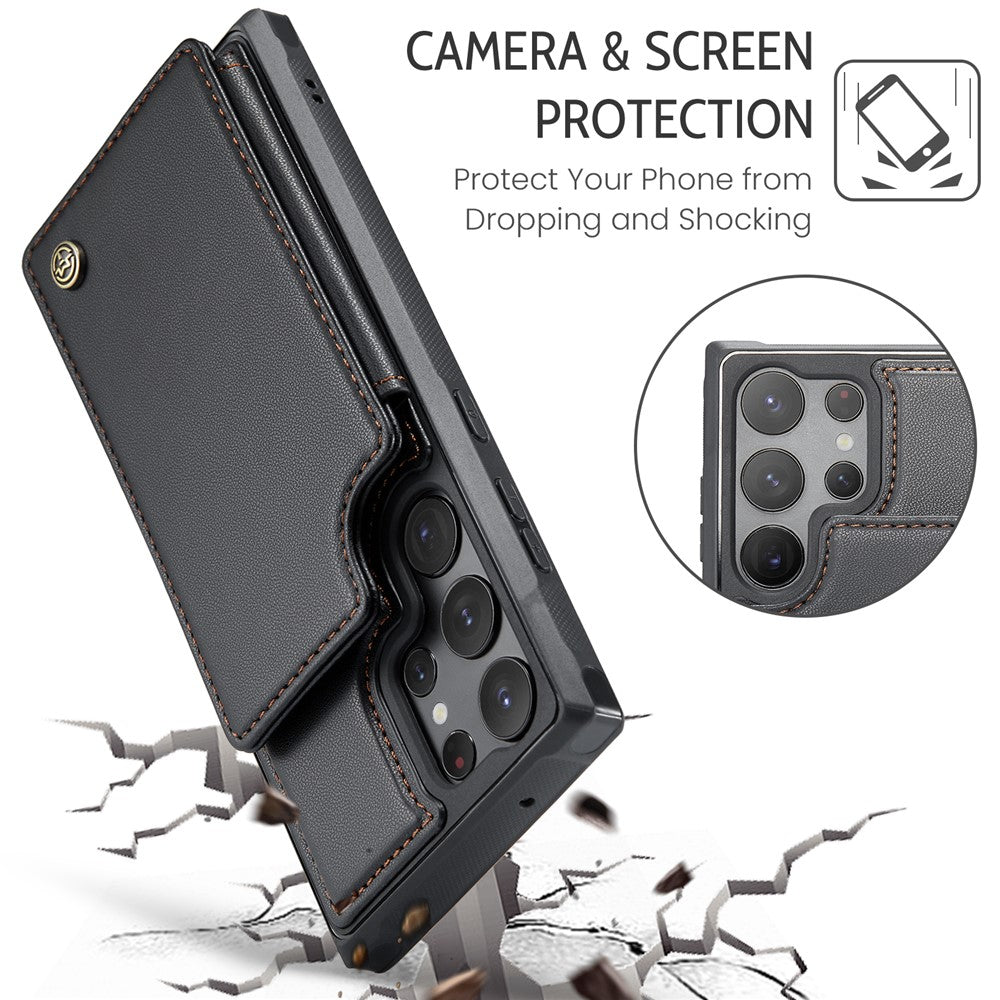 Til Samsung Galaxy S23 Ultra telefoncover CASEME C22 læderbagside med RFID-blokerende kortpladser