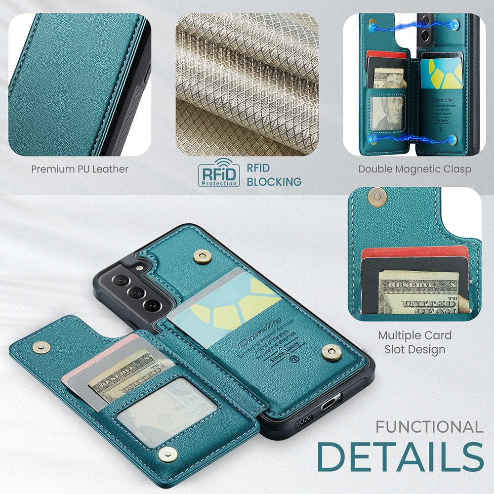 For Samsung Galaxy S21 FE 5G Phone Case CASEME C22 Leather Back Cover with RFID Blocking Card Slots