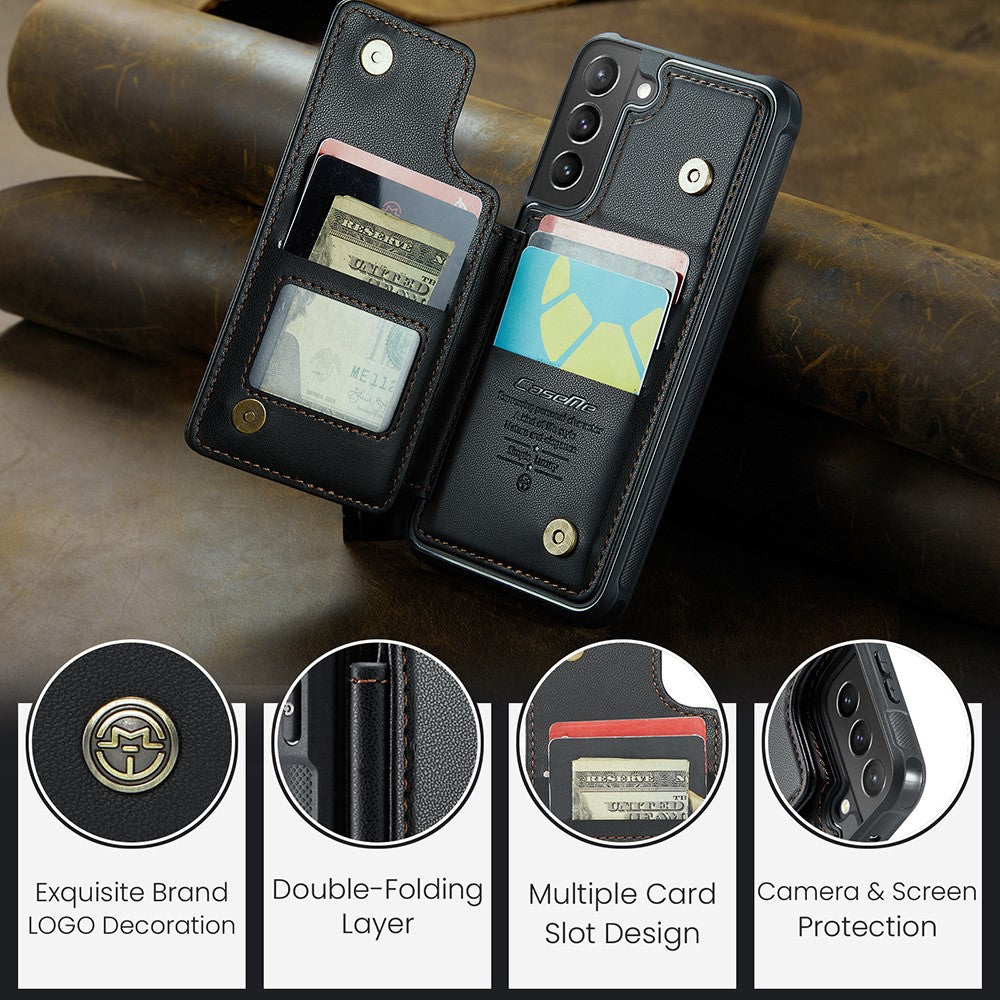 For Samsung Galaxy S21+ 5G Phone Case CASEME C22 Leather Back Cover with RFID Blocking Card Slots