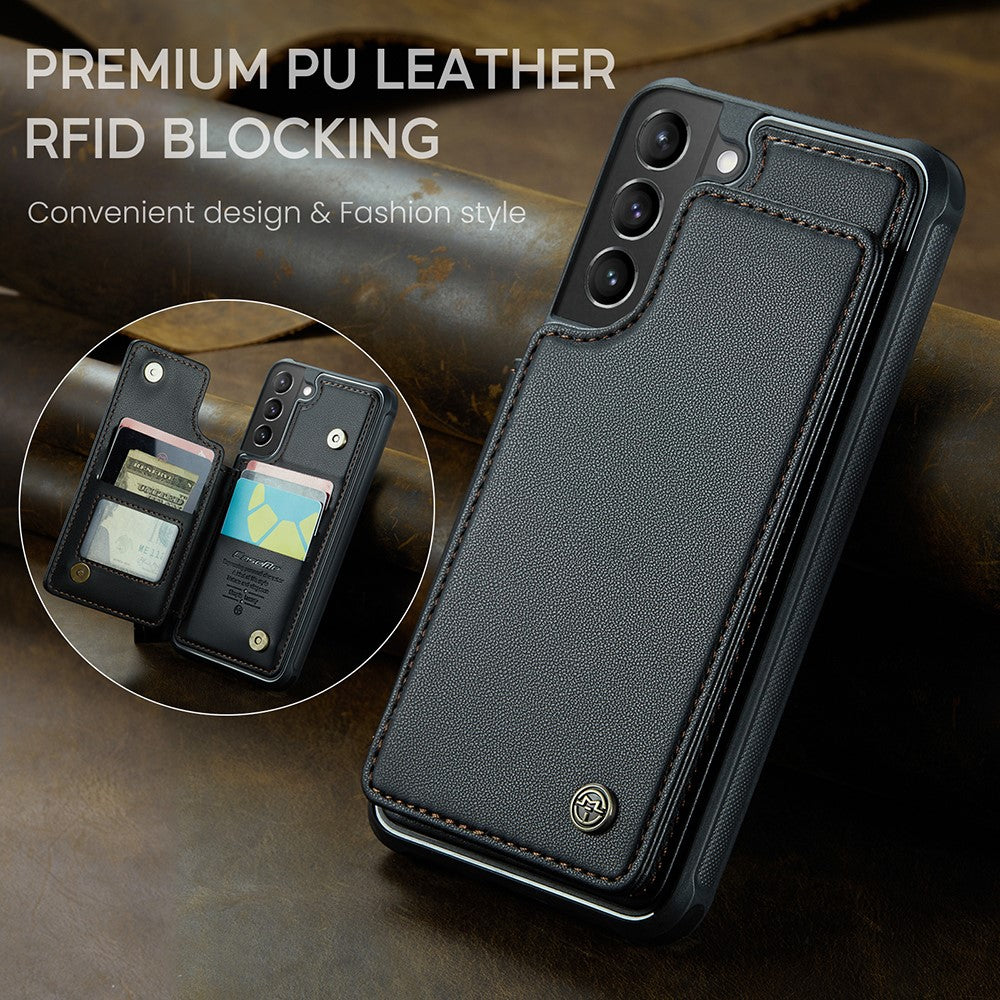 For Samsung Galaxy S21+ 5G Phone Case CASEME C22 Leather Back Cover with RFID Blocking Card Slots