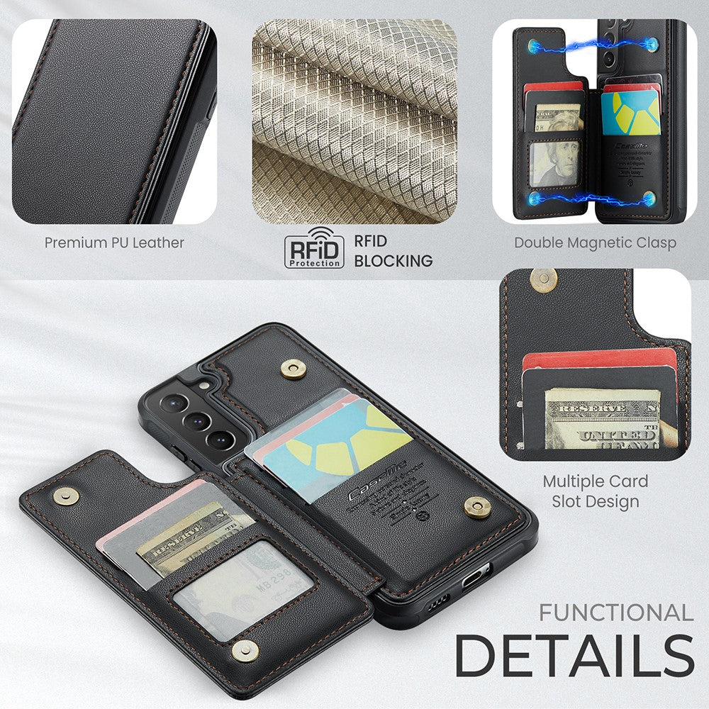 For Samsung Galaxy S21+ 5G Phone Case CASEME C22 Leather Back Cover with RFID Blocking Card Slots