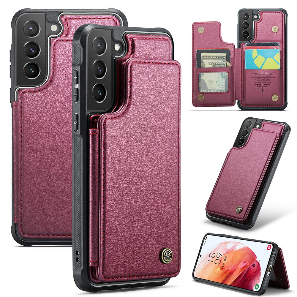 For Samsung Galaxy S21+ 5G Phone Case CASEME C22 Leather Back Cover with RFID Blocking Card Slots