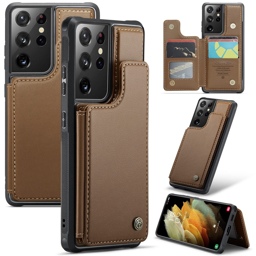 Samsung Galaxy S21 Ultra 5G mobilskal CASEME C22 Läderbaksida med RFID-blockerande kortplatser