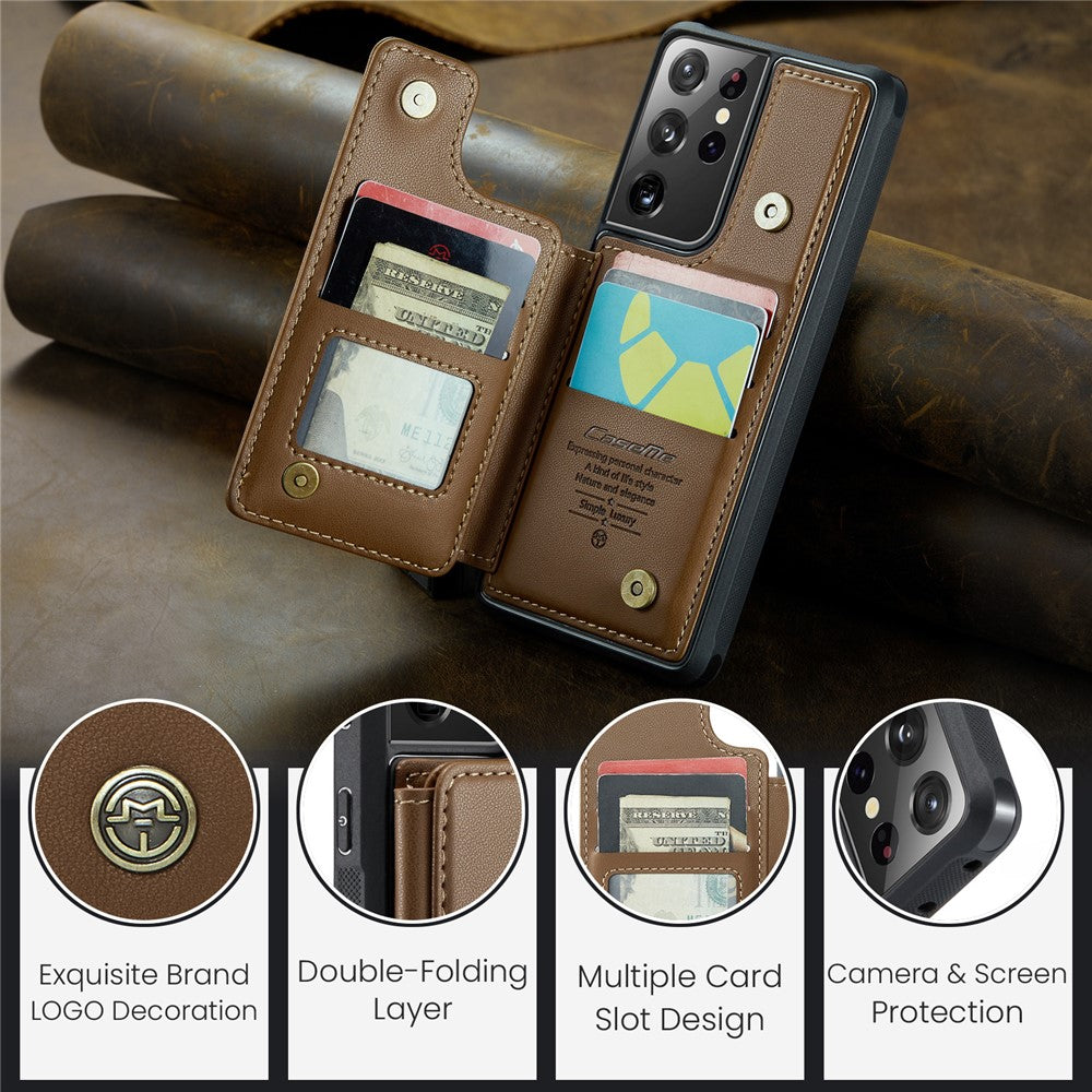 For Samsung Galaxy S21 Ultra 5G Phone Case CASEME C22 Leather Back Cover with RFID Blocking Card Slots