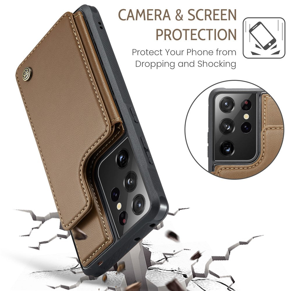 For Samsung Galaxy S21 Ultra 5G Phone Case CASEME C22 Leather Back Cover with RFID Blocking Card Slots