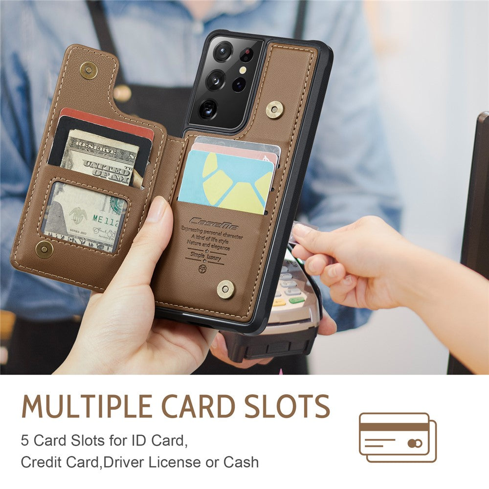 For Samsung Galaxy S21 Ultra 5G Phone Case CASEME C22 Leather Back Cover with RFID Blocking Card Slots