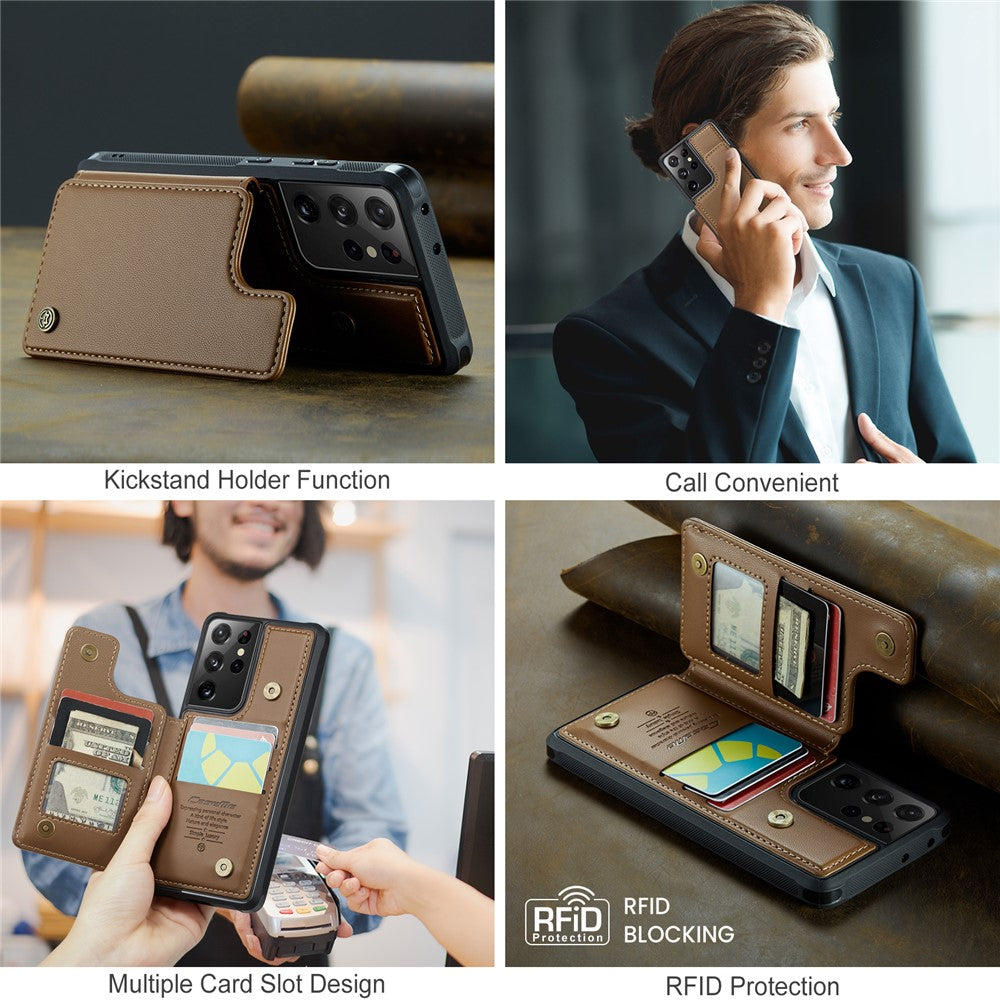 Samsung Galaxy S21 Ultra 5G mobilskal CASEME C22 Läderbaksida med RFID-blockerande kortplatser