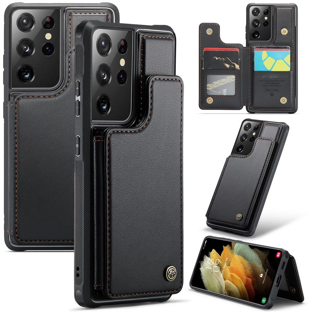 Samsung Galaxy S21 Ultra 5G mobilskal CASEME C22 Läderbaksida med RFID-blockerande kortplatser