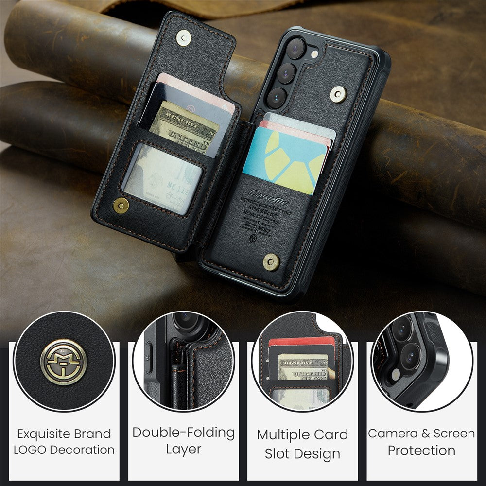 For Samsung Galaxy S22+ 5G Phone Case CASEME C22 Leather Back Cover with RFID Blocking Card Slots