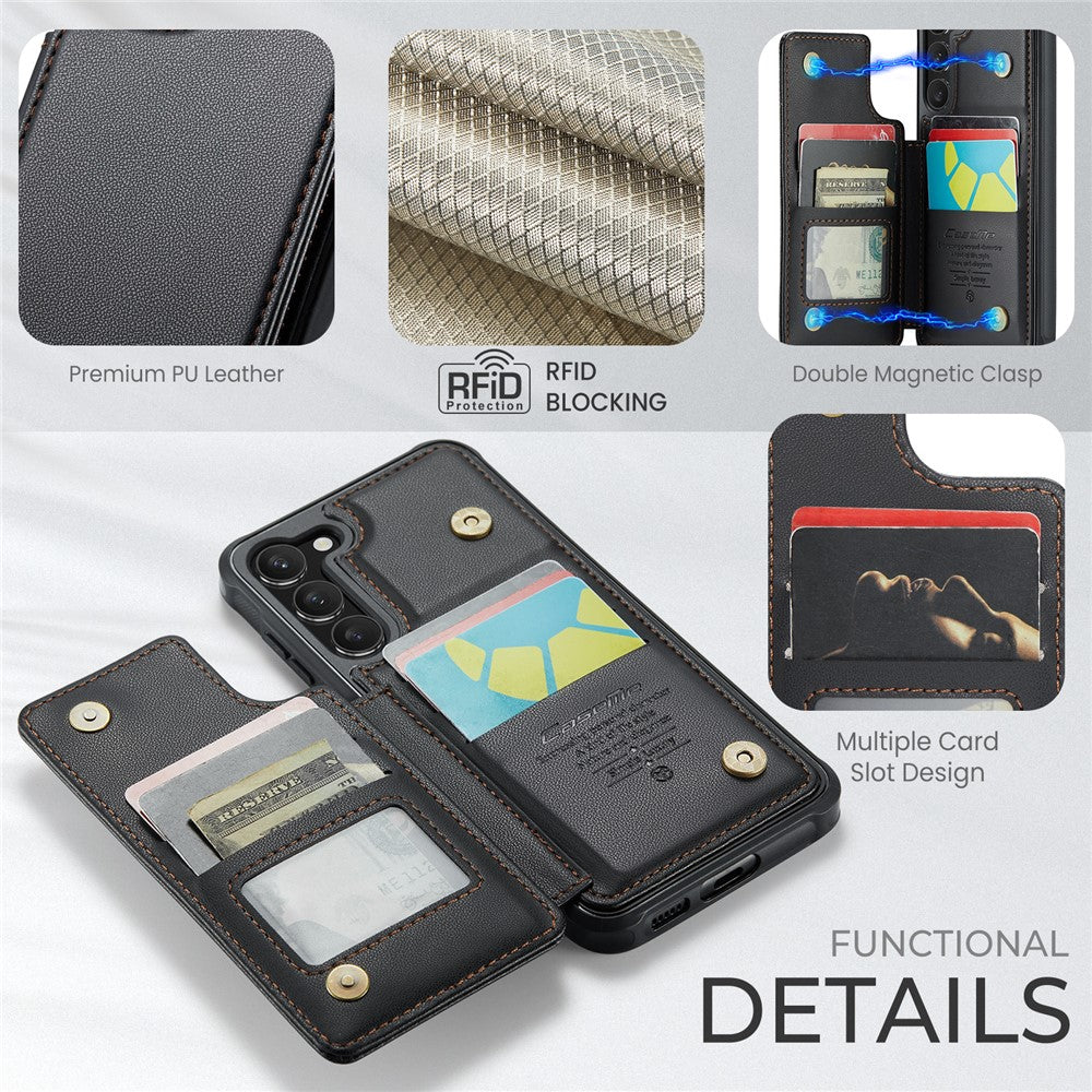 For Samsung Galaxy S22+ 5G Phone Case CASEME C22 Leather Back Cover with RFID Blocking Card Slots