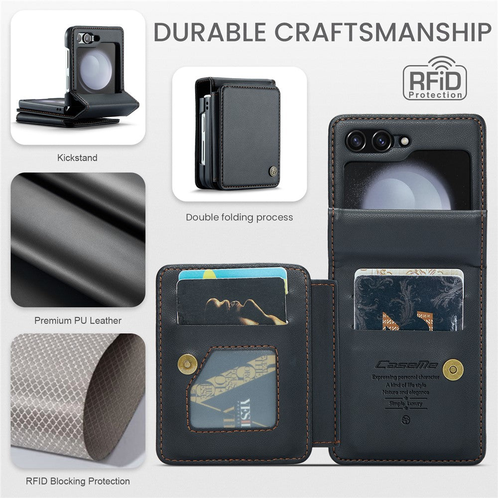 For Samsung Galaxy Z Flip5 5G Phone Case CASEME C22 Leather Back Cover with RFID Blocking Card Slots