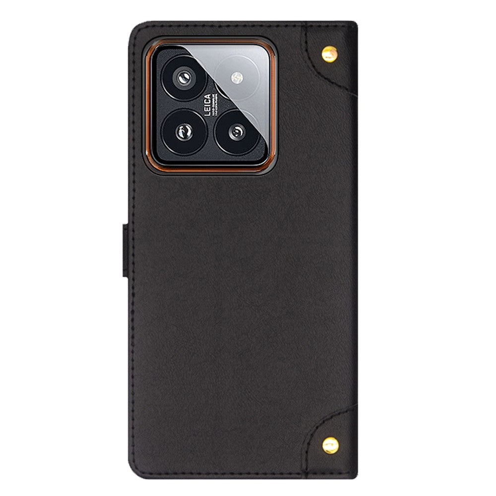 IDEWEI För Xiaomi 14 mobilskal PU-läder Magnetiskt Spänne Stativ mobilskal
