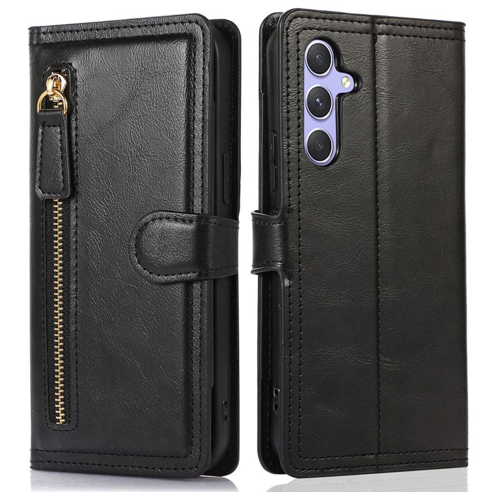 For Samsung Galaxy S24 Case Zipper Pocket PU Leather Viewing Stand Phone Cover