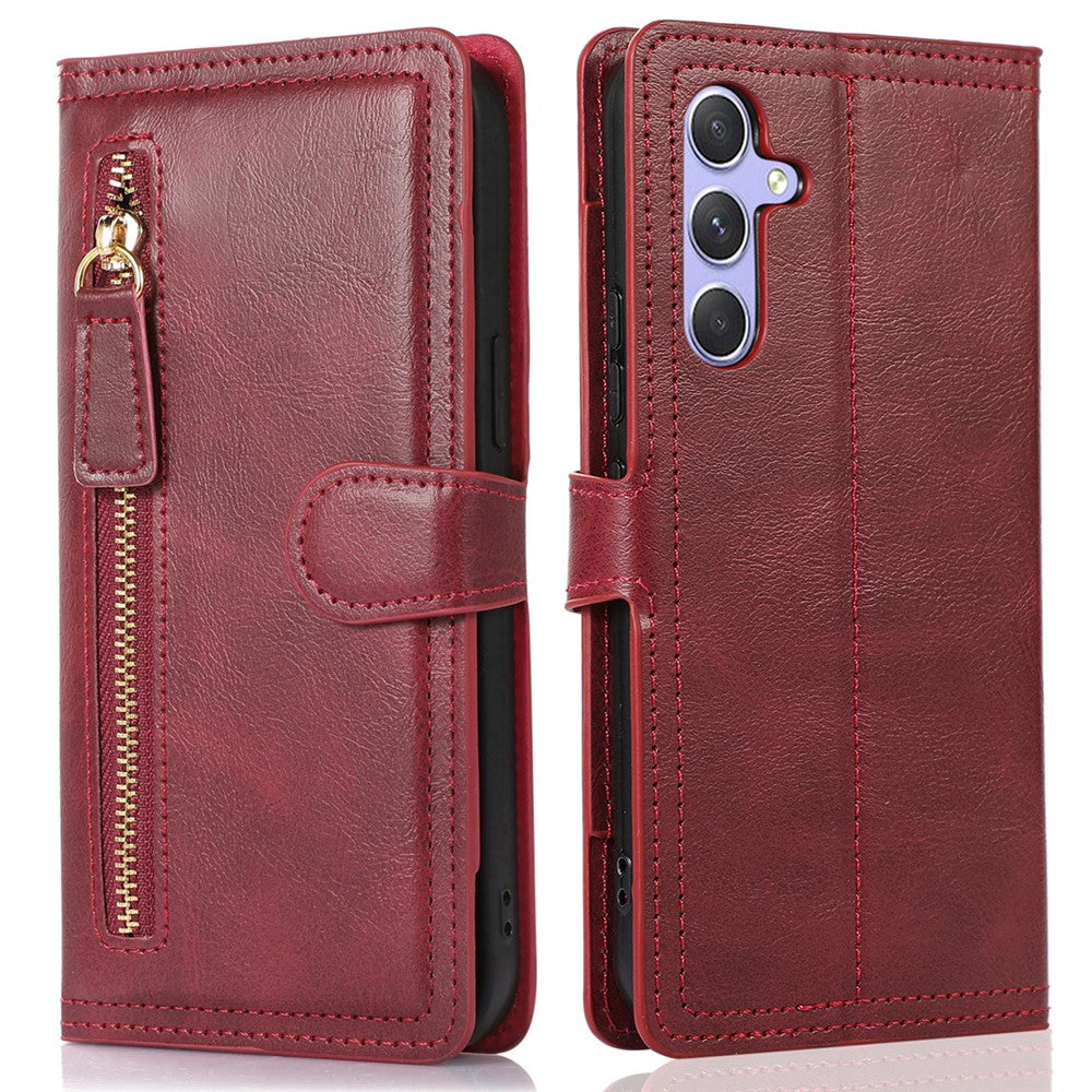 For Samsung Galaxy S24 Case Zipper Pocket PU Leather Viewing Stand Phone Cover