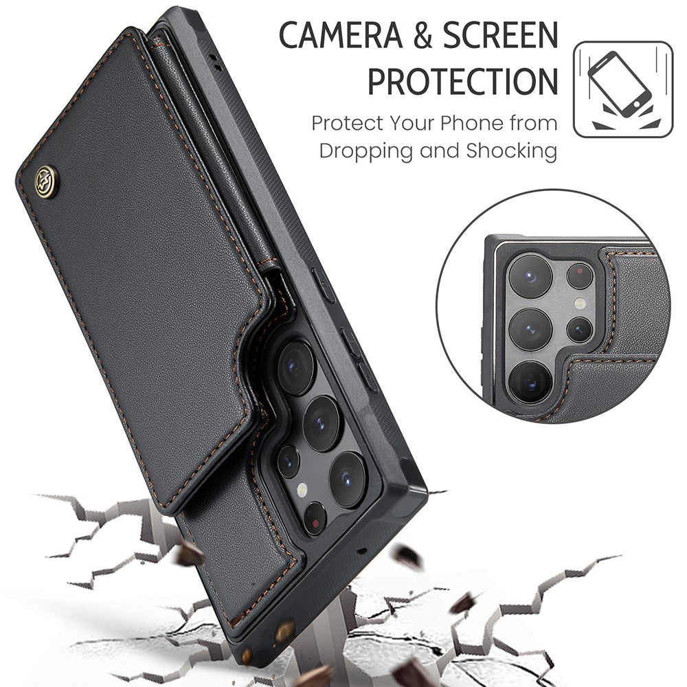 For Samsung Galaxy S22 Ultra 5G Phone Case CASEME C22 Leather Back Cover with RFID Blocking Card Slots