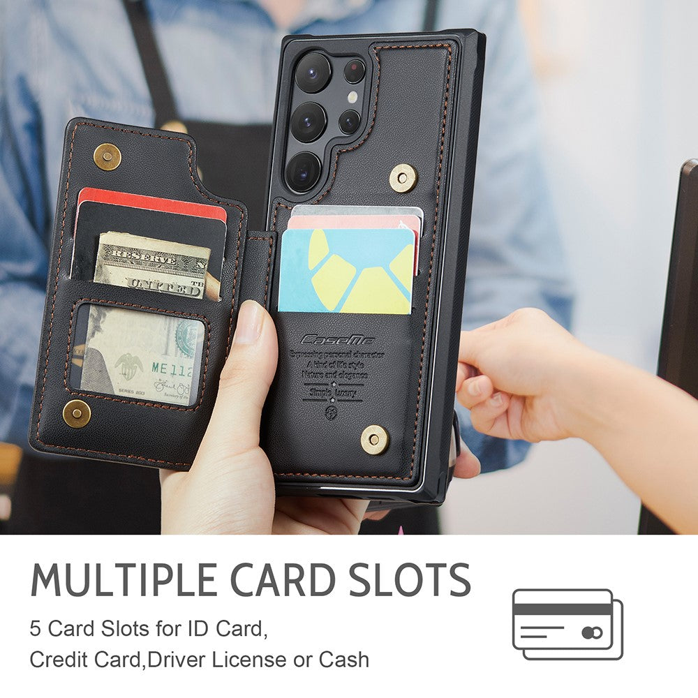 For Samsung Galaxy S22 Ultra 5G Phone Case CASEME C22 Leather Back Cover with RFID Blocking Card Slots