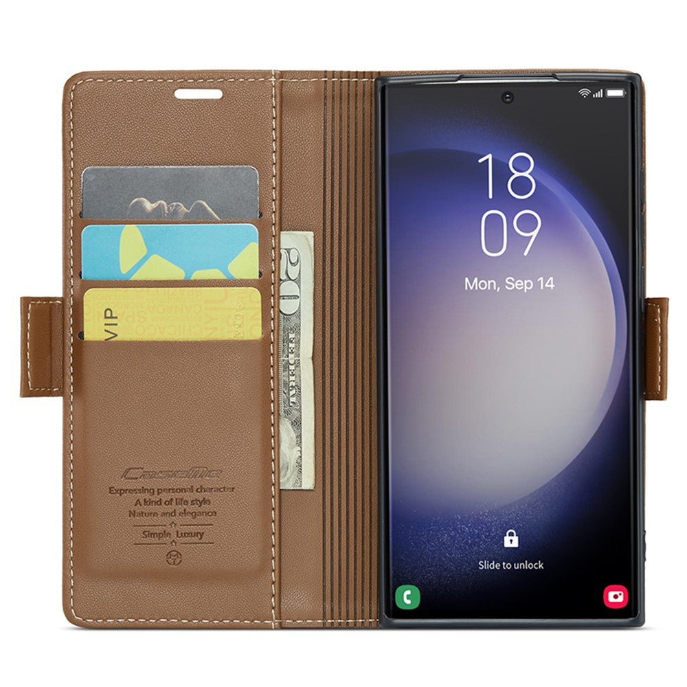 CASEME 023 Til Samsung Galaxy S24 Ultra Lædercover RFID Blockerende 3 Kortlomme Mobilcover