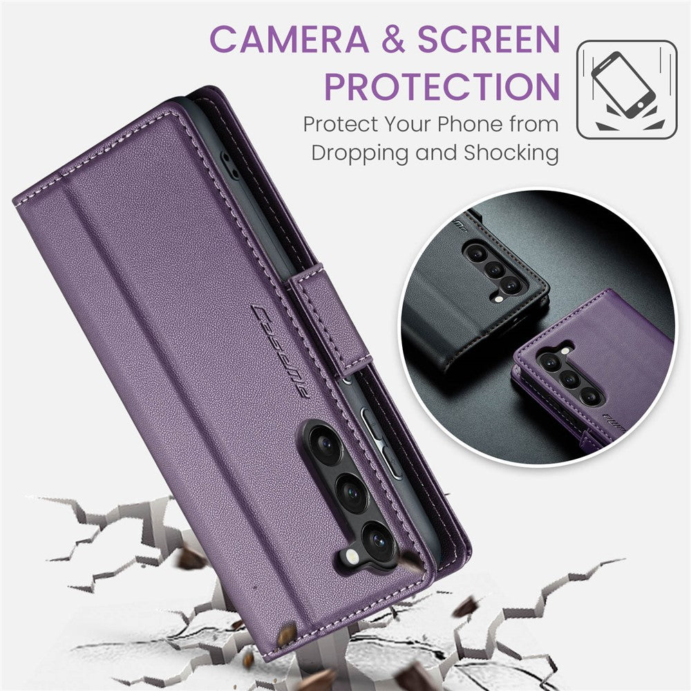 For Samsung Galaxy S24 Leather Case CASEME 023 RFID Blocking 3 Card Slot Mobile Cover