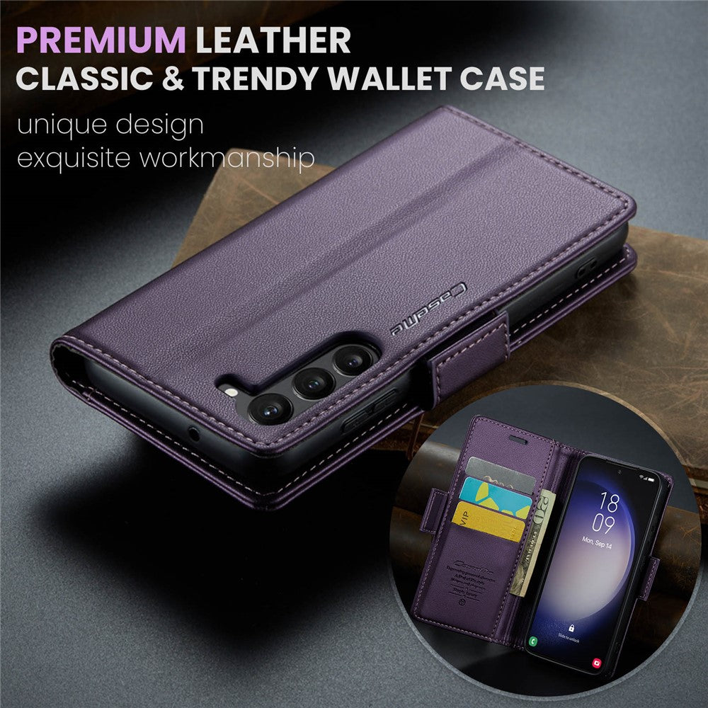 For Samsung Galaxy S24 Leather Case CASEME 023 RFID Blocking 3 Card Slot Mobile Cover