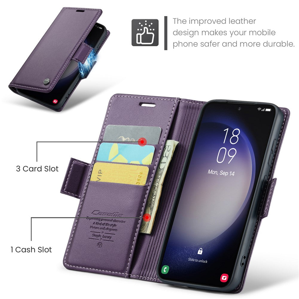 For Samsung Galaxy S24 Leather Case CASEME 023 RFID Blocking 3 Card Slot Mobile Cover