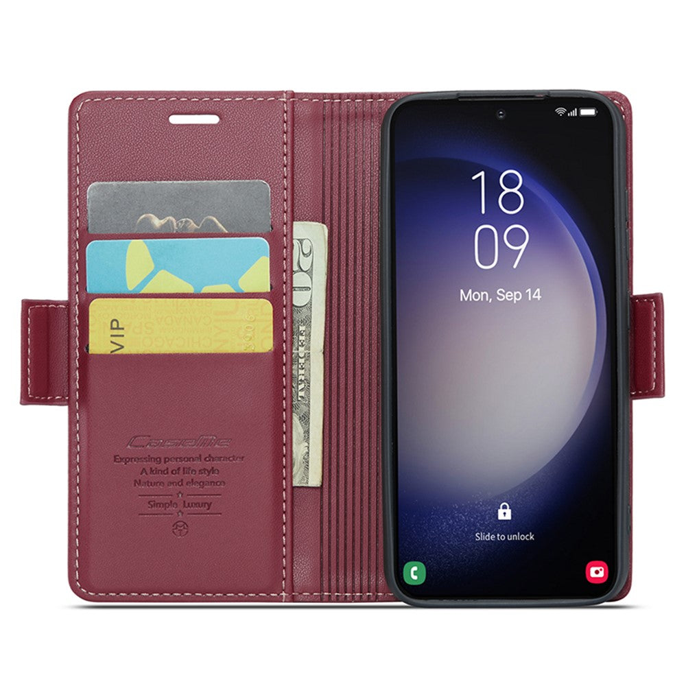 Läderfodral för Samsung Galaxy S24+ CASEME 023 RFID-blockerande mobilskal med 3 kortplatser