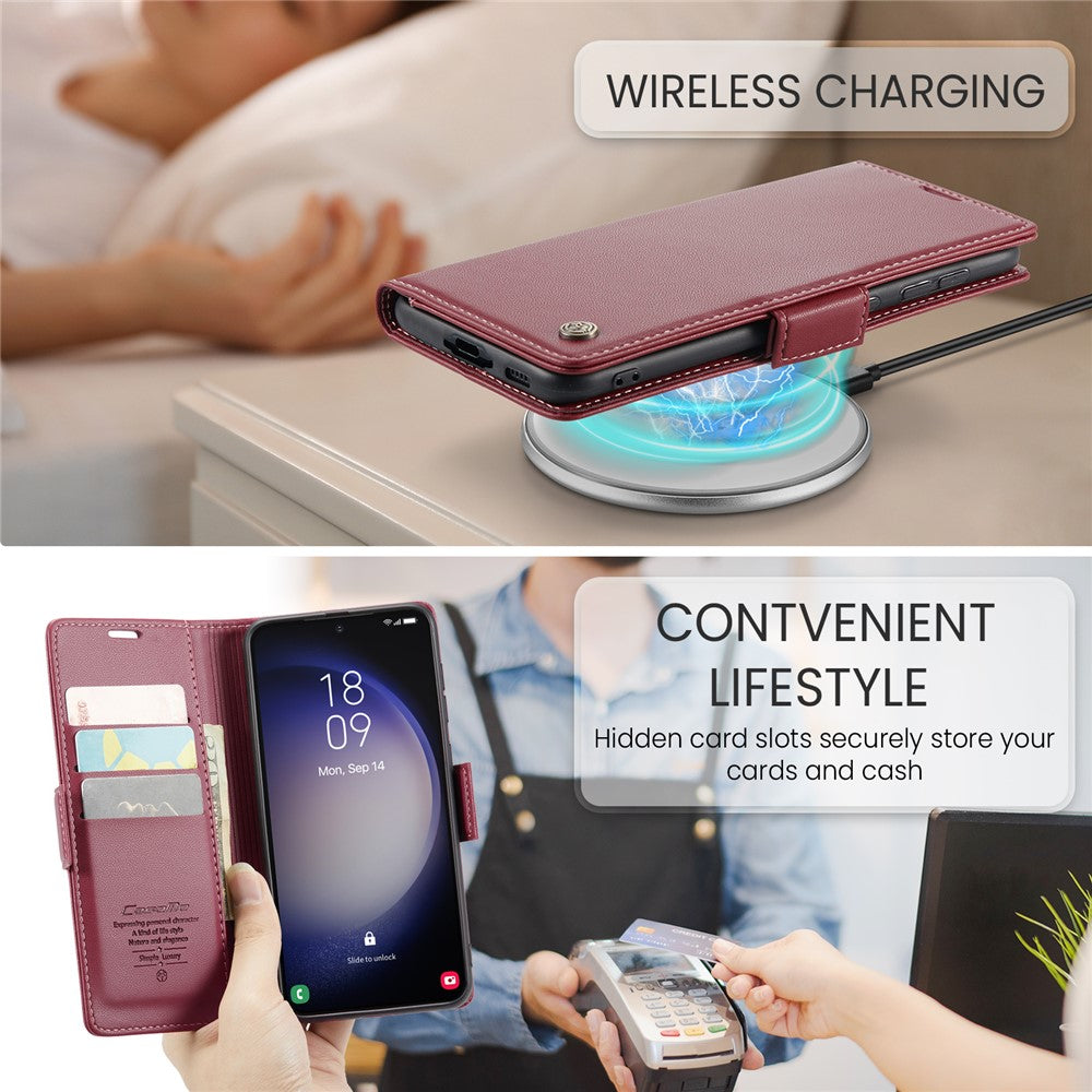 Läderfodral för Samsung Galaxy S24+ CASEME 023 RFID-blockerande mobilskal med 3 kortplatser