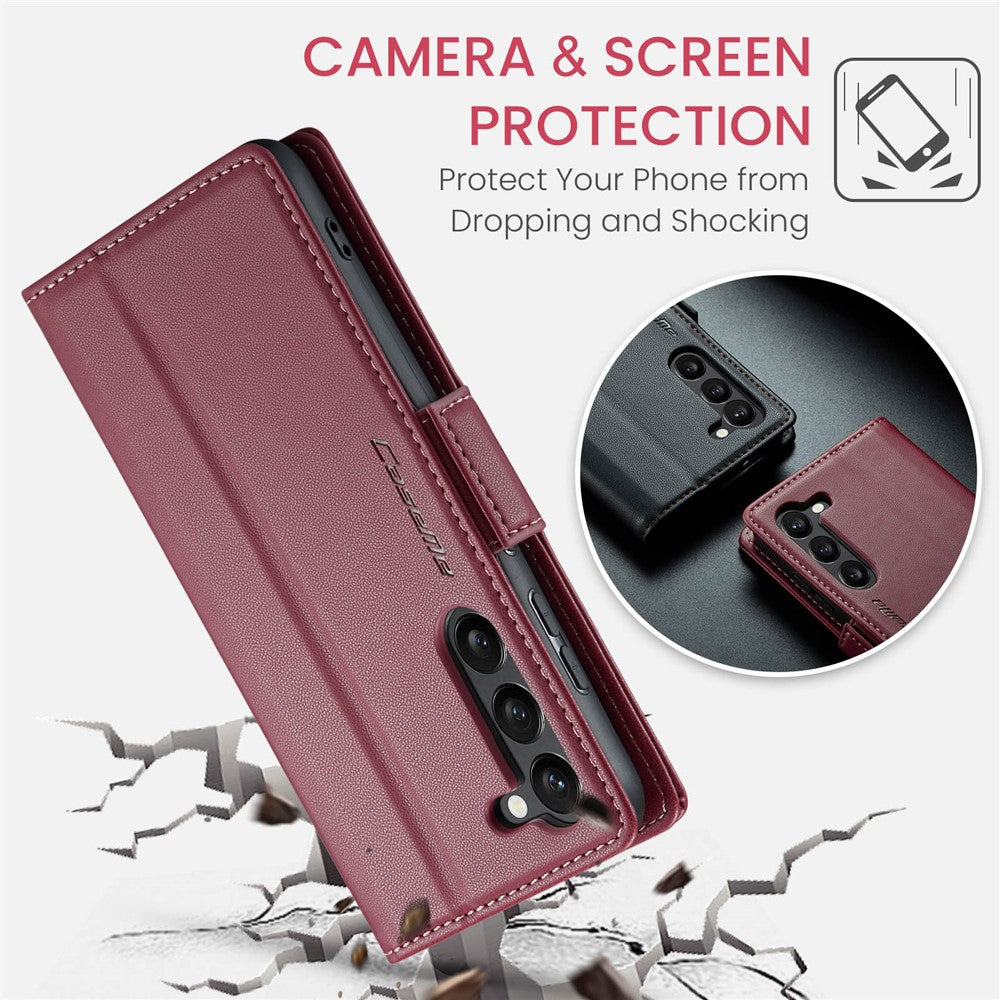 Läderfodral för Samsung Galaxy S24+ CASEME 023 RFID-blockerande mobilskal med 3 kortplatser