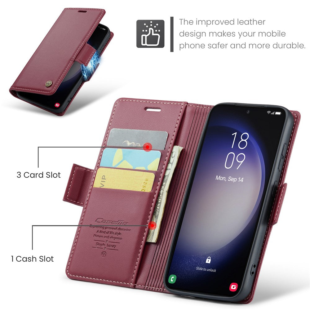 Läderfodral för Samsung Galaxy S24+ CASEME 023 RFID-blockerande mobilskal med 3 kortplatser