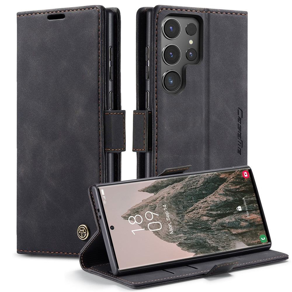 CASEME 013 Series For Samsung Galaxy S24 Ultra Phone Case Anti-fall PU Leather Folio Stand Cover