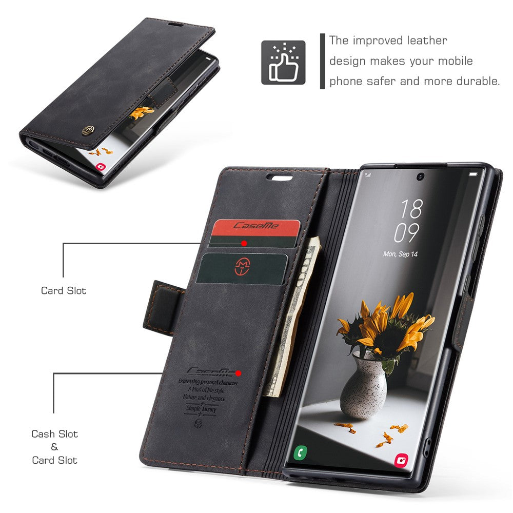 CASEME 013 Series For Samsung Galaxy S24 Ultra Phone Case Anti-fall PU Leather Folio Stand Cover