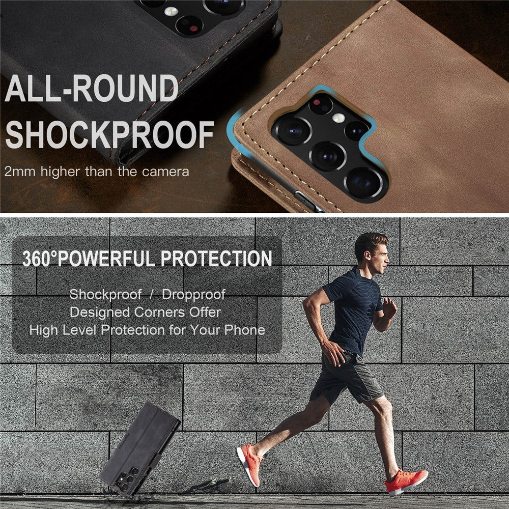 CASEME 013 Series For Samsung Galaxy S24 Ultra Phone Case Anti-fall PU Leather Folio Stand Cover