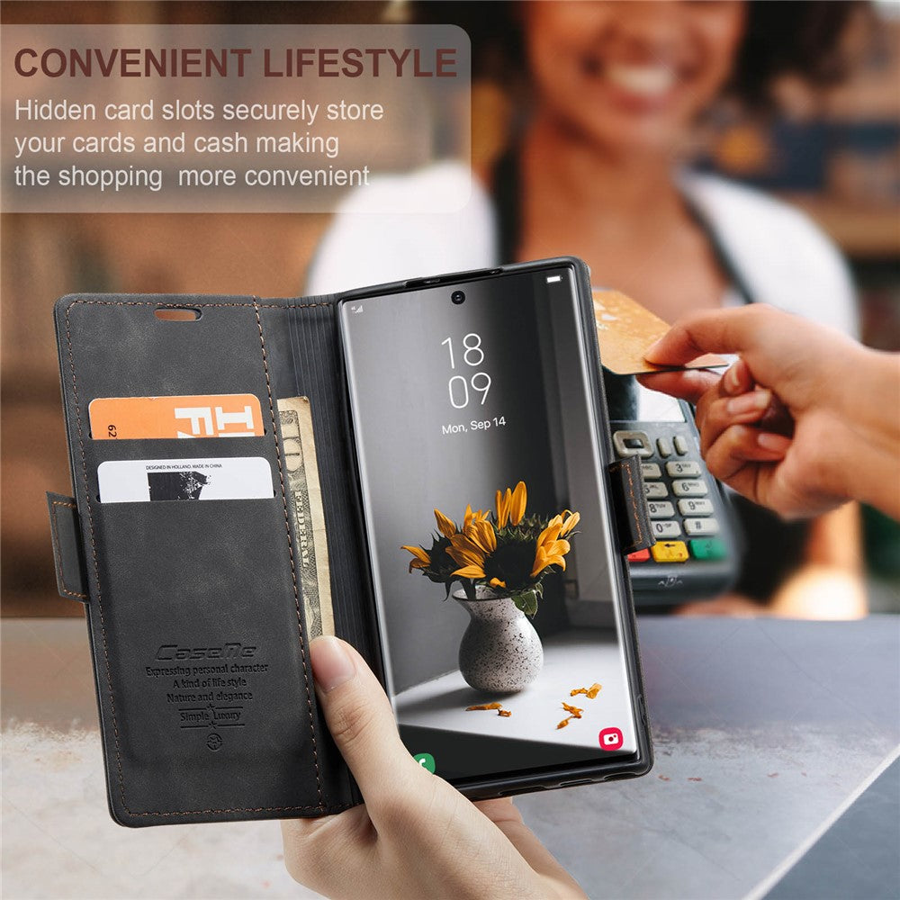 CASEME 013 Series For Samsung Galaxy S24 Ultra Phone Case Anti-fall PU Leather Folio Stand Cover