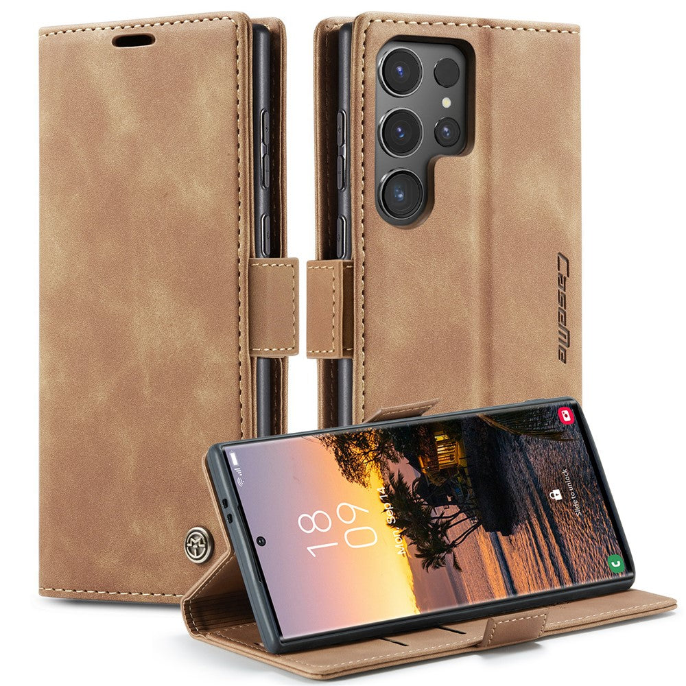 CASEME 013 Series For Samsung Galaxy S24 Ultra Phone Case Anti-fall PU Leather Folio Stand Cover