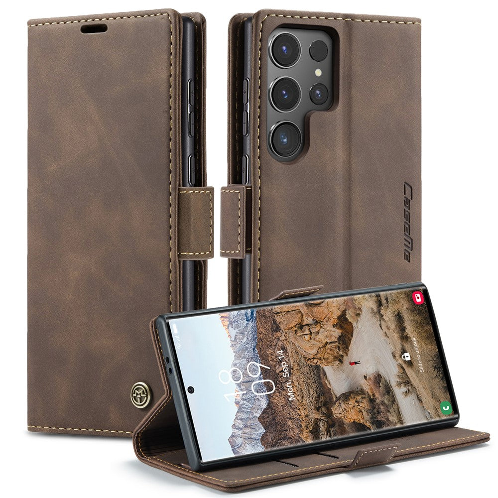 CASEME 013 Series For Samsung Galaxy S24 Ultra Phone Case Anti-fall PU Leather Folio Stand Cover