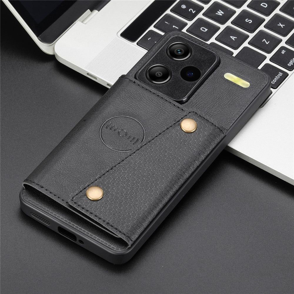 For Xiaomi Redmi Note 13 Pro+ 5G Case Kickstand Leather Coated TPU Phone Cover with Card Holder
