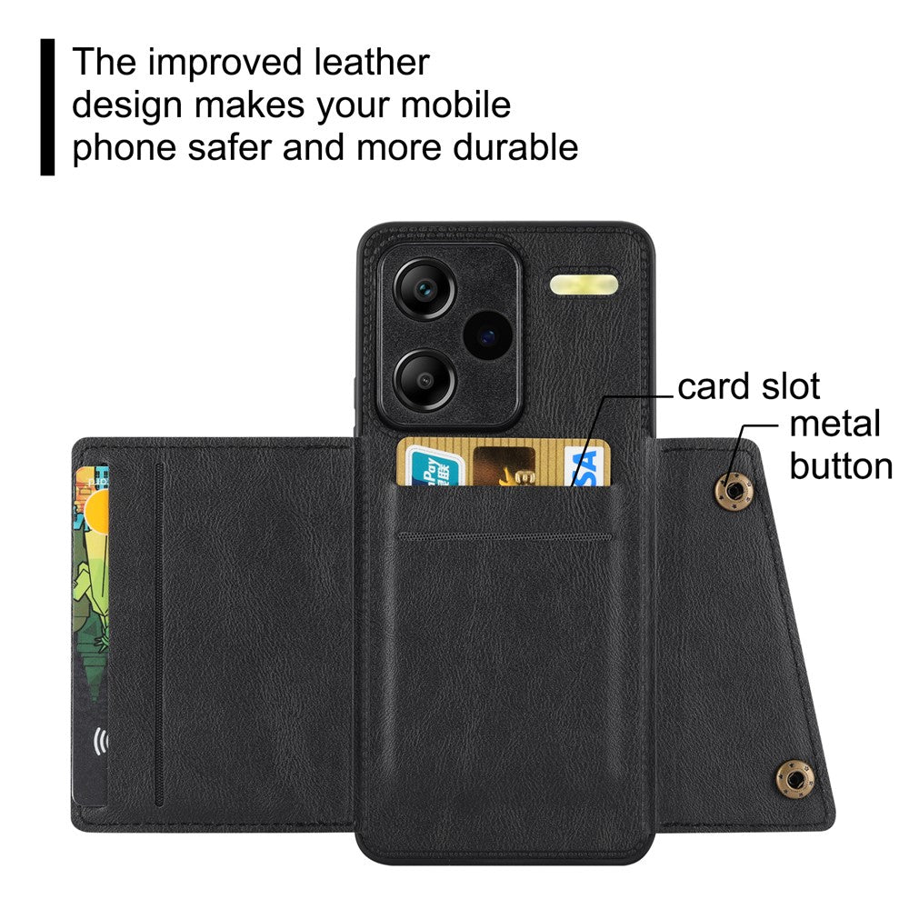 Xiaomi Redmi Note 13 Pro+ 5G-skal med stativ, läderbelagt TPU-mobilskal med korthållare