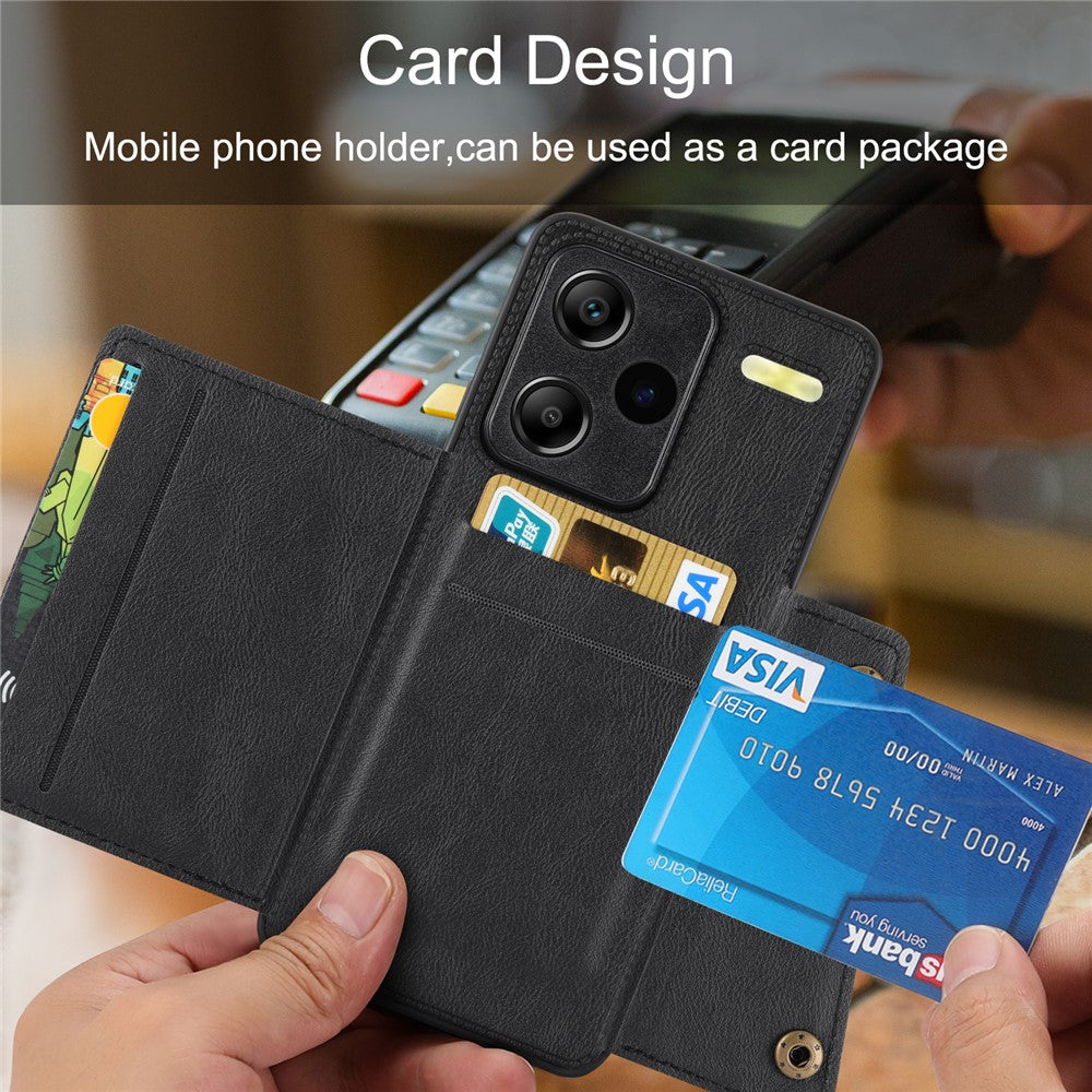 For Xiaomi Redmi Note 13 Pro+ 5G Case Kickstand Leather Coated TPU Phone Cover with Card Holder