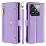 For Xiaomi 14 Pro Leather Case Card Holder Stand Phone Cover with 2 Straps