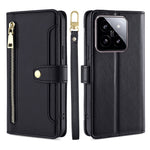 For Xiaomi 14 Case Card Slots Zipper Wallet Leather Cover with 2 Straps