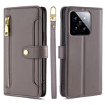 For Xiaomi 14 Case Card Slots Zipper Wallet Leather Cover with 2 Straps